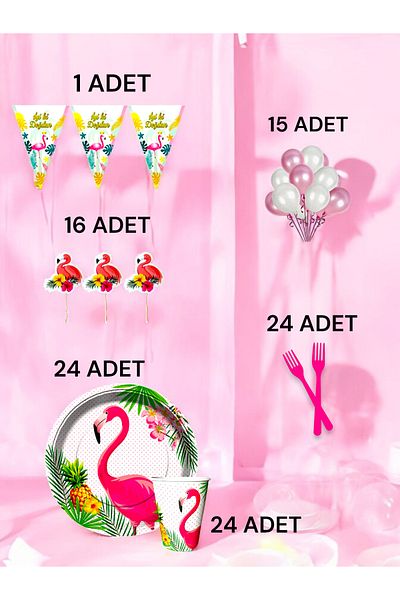 VibeHome Flamingo Themed m Pack for 24 - Birthday Party and Fun Events