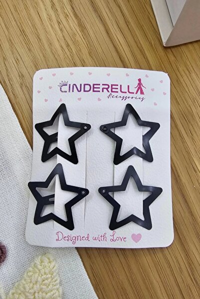 Cinderella Set de 4 catarame metalice cu stea neagră pentru fetiță - agrafă l...