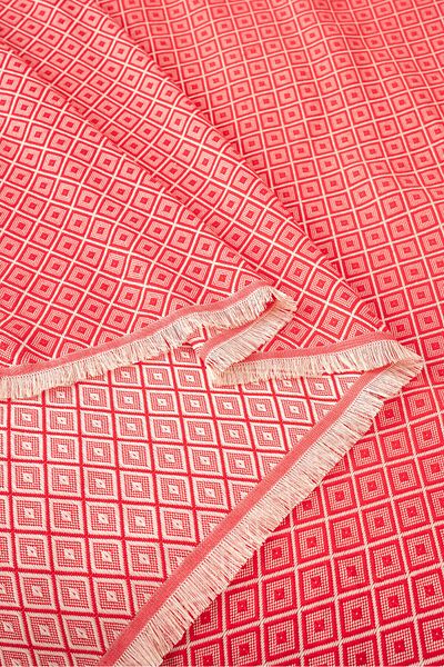 Denizli Concept Pomegranate Flower Double Personality Diamonds Pique- 100% Cotton - Multi-Purpose Geometric Patterned Bedspread