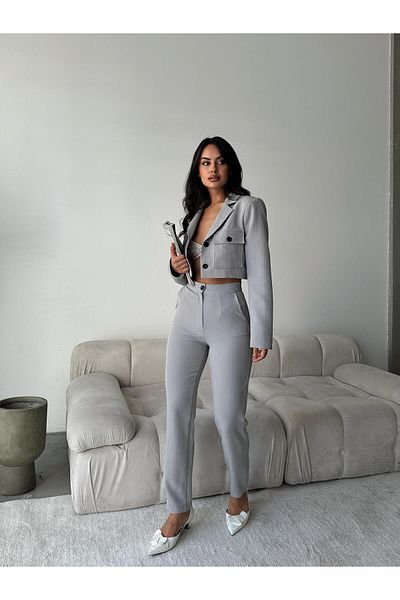 mydukkan.co Gray Striped Elira Jacket Set