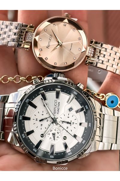 Ferrucci Brand Steel Cord Silver Color, Dear Watches + Rosary Bracelet