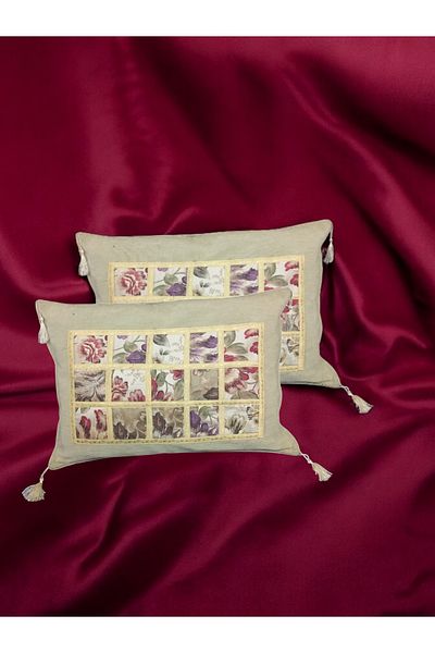 AYŞEM 70X50 Tasseled Decorative Patterned Throw Pillow Cover 2 Pieces of Linen Look Upholstery Fabric
