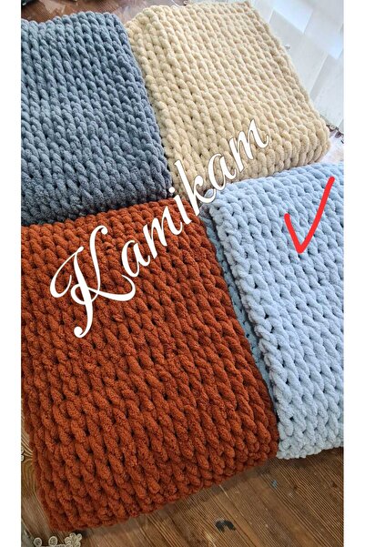 KAMİKAM Pelüş Kadife Yumuşacık Alize 100 X 100cm El Örgülü Bebek Battaniyesi