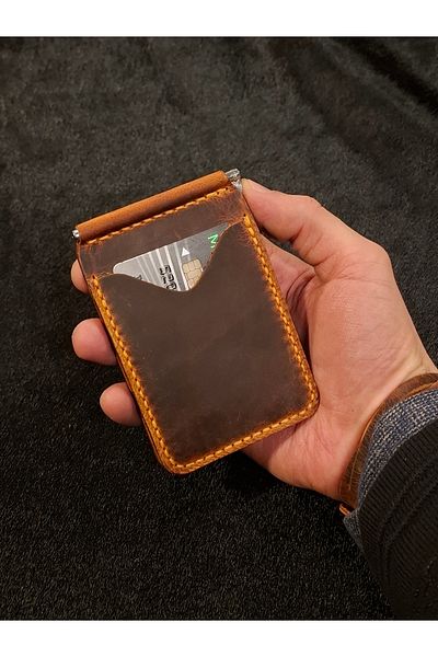 MAT Deri Orange Money Clip Wallet Genuine Leather Handmade Card Holder Wallet Slim Design