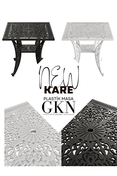 IVF İstanbul  Kare 75x75 CM Model Ferforje Görünümlü Plastik Masa İç Mekan Dış Mekan Masası Bahçe Masası