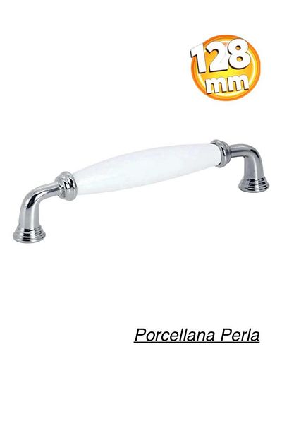 Porcellana Perla Porcelain Handle Cabinet Drawer Furniture Kitchen Handle Ruby 128mm-white-chrome-stk0820