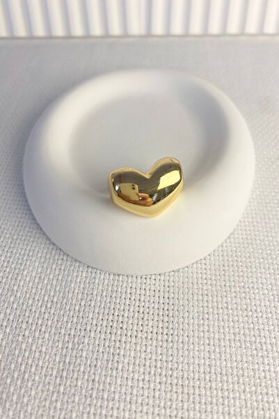 DEMOKAN خاتم نسائي ذو لوحة مسطحة على شكل قلب سمين