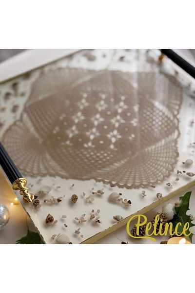 Home Epoxy Resin Lace Tray - Square Lace Sea Shell - Width 25 cm