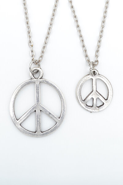 Genel Markalar 2'li Peace Barış Sembolü Gümüş Kaplama Unisex Düz Zincir Kolye...
