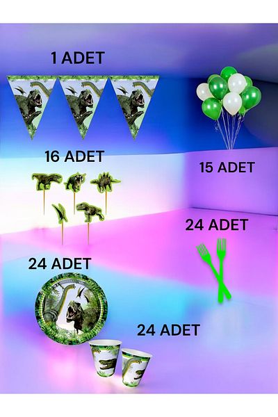 VibeHome Dinosaur Themed m Pack for 24 - Birthday Party and Fun Events