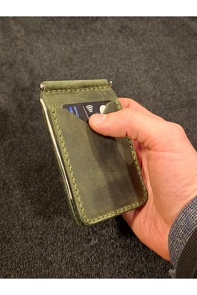 MAT Deri Green Genuine Leather - Money Clip Card Holder Wallet, Slim Design