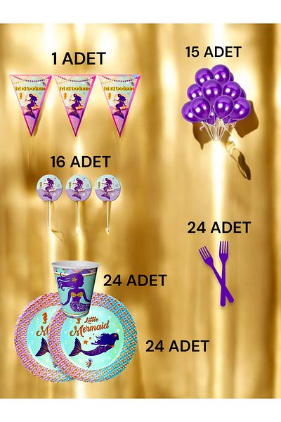VibeHome Mermaid Themed m Pack for 24 - Birthday Party and Fun Events