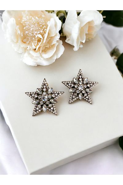 FAYRA ACCESSORIES White Crystal Stone Star Earrings