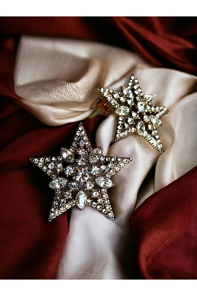 FAYRA ACCESSORIES White Crystal Stone Star Earrings