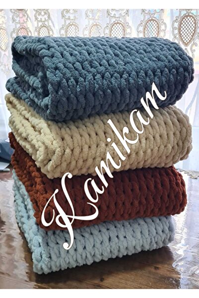 KAMİKAM Pelüş Kadife Yumuşacık Alize 100 x 100cm El Örgülü Bebek Battaniyesi, Koltuk Şalı sevgilisine hediye