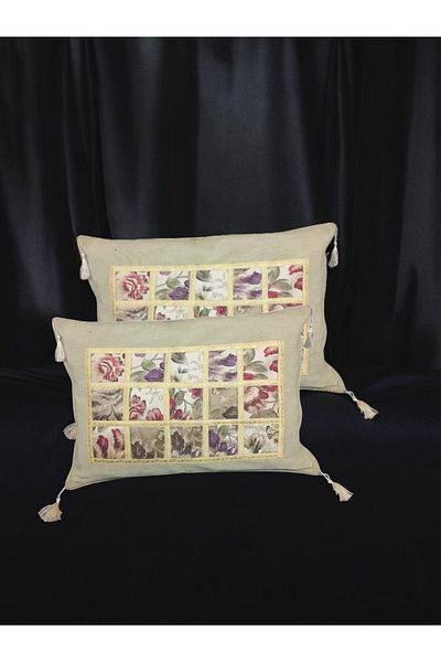 AYŞEM 70X50 Tasseled Decorative Patterned Throw Pillow Cover 2 Pieces of Linen Look Upholstery Fabric