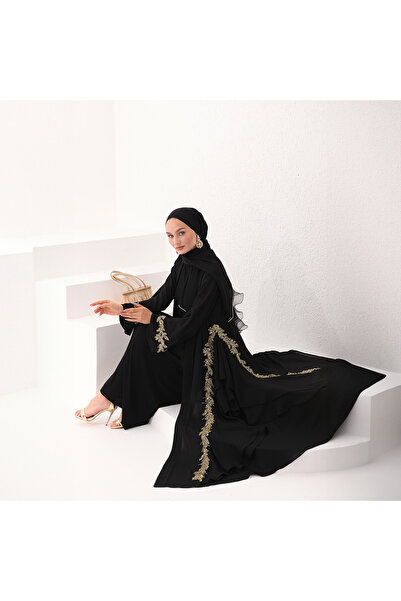 AGH Değerli Hediyeler LÜKS ABAYA STAR GOLD ŞIK ABAYA KREP ŞİFON KALİTELİ KUMAŞ EL İŞLEMELİ ÖZEL DİKİM