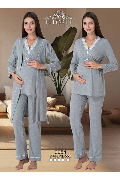 Maison Mila Effortt Lace Detailed Maternity Pajamas Set with Dressing Gown