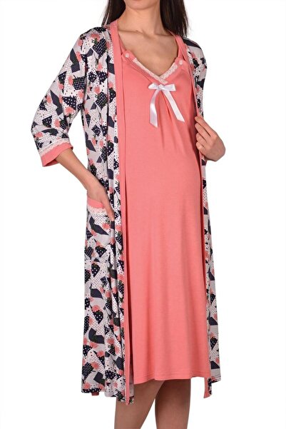 Nicoletta الأزرق الداكن الأمومة خلع الملابس ثوب النوم تونك مجموعة مزدوجة ليكرا