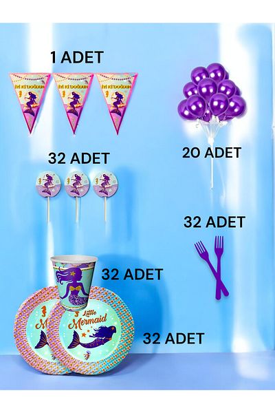 VibeHome Mermaid Themed m Pack for 32 - Birthday Party and Fun Events