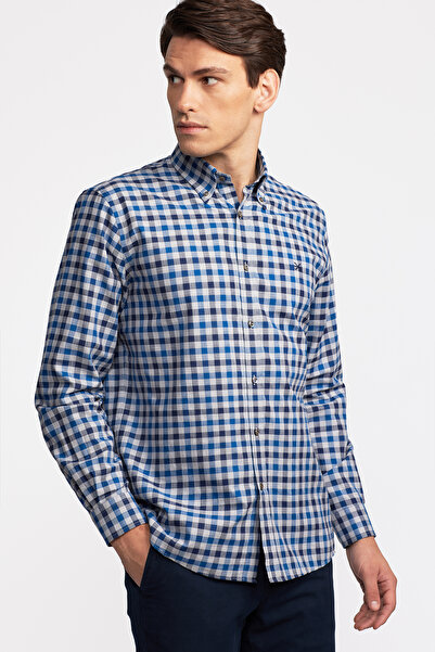 Edwards Erkek Mavi Cooper Fit Düğmeli Yaka Ekoseli Spor Gömlek