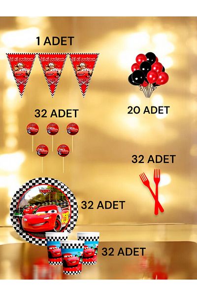 VibeHome 32 Person Cars Themed m Pack - Birthday Party and Fun Events