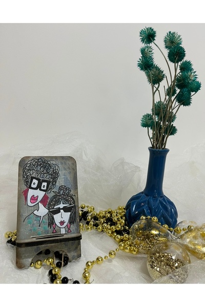 Ahşap Telefon ,Tablet Tutucu,Hediyelik Eşya,El Boyaması,Yılbaşı