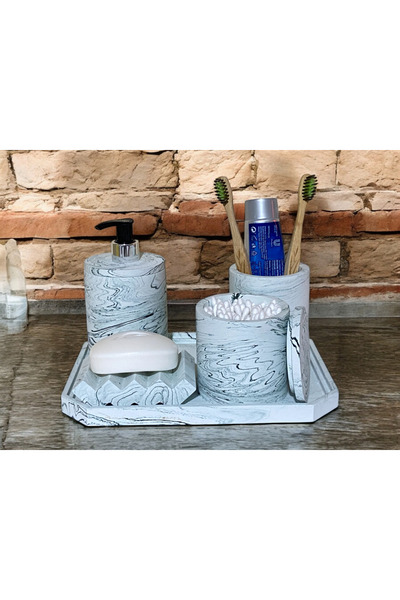 Chiko Mall Classic Marble Textured Concrete Bathroom Accessory Set (5 Pieces)