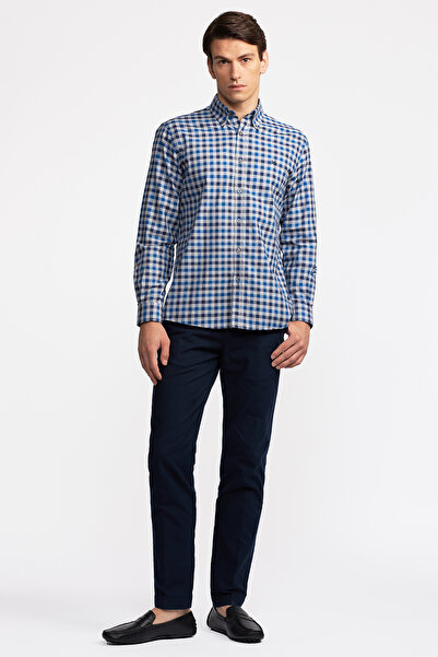 Edwards Erkek Mavi Cooper Fit Düğmeli Yaka Ekoseli Spor Gömlek