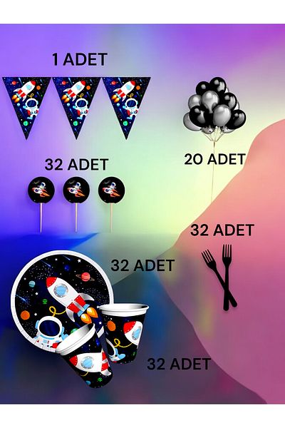 VibeHome Space Themed m Pack for 32 - Birthday Party and Fun Events