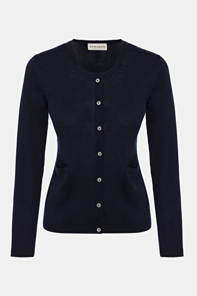 Edwards Kadın Lacivert Yün Düğmeli Hırka