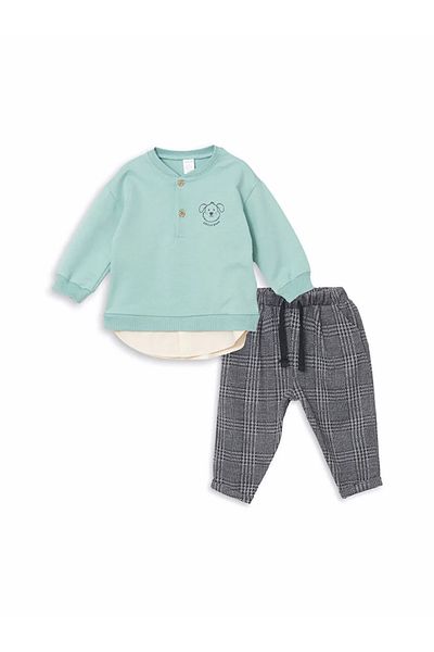LC Waikiki Lcw Baby Green Prevailing Collar Baby Boy Sweatshirt and Pants 2 Pcs