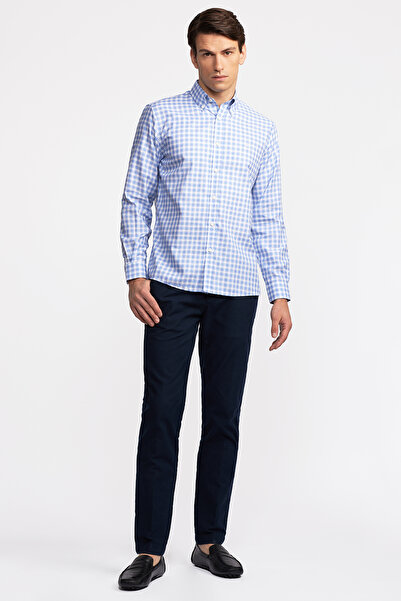 Edwards Erkek Koyu Mavi Cooper Fit Düğmeli Yaka Ekoseli Spor Gömlek