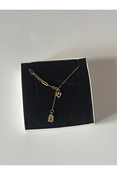 Alis Accessory Çelik Kalpli harfli asansör kolye