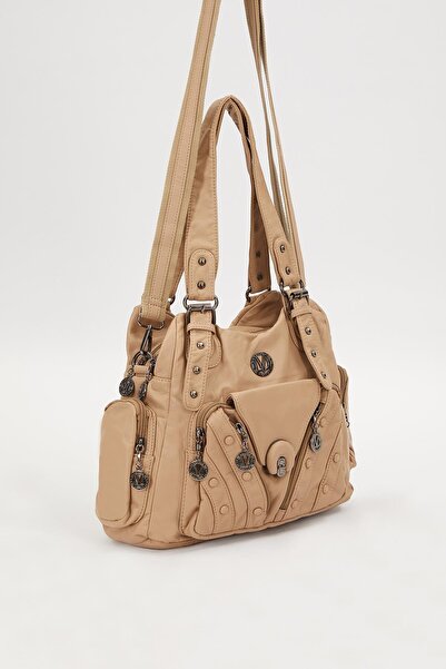 Levidor Τσάντα ώμου με λεπτομέρεια από μεταλλικό κρεμ χρώμα