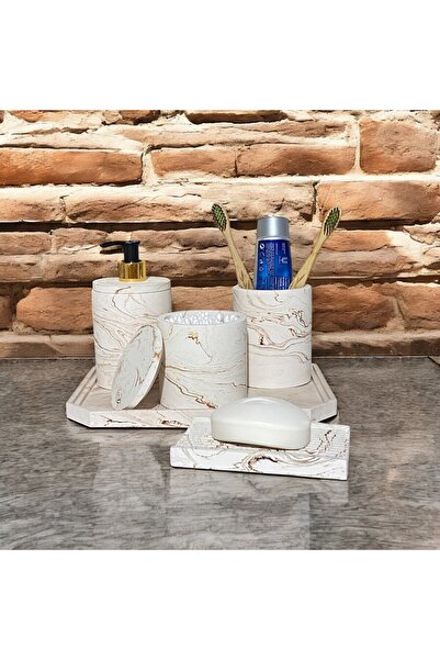 Chiko Mall Σετ αξεσουάρ μπάνιου από σκυρόδεμα με θέμα το μάρμαρο σε στυλ Vintage (5 τεμάχια)