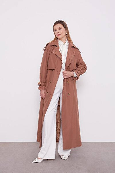 Levidor Coffee Belt Detailed Trench Coat