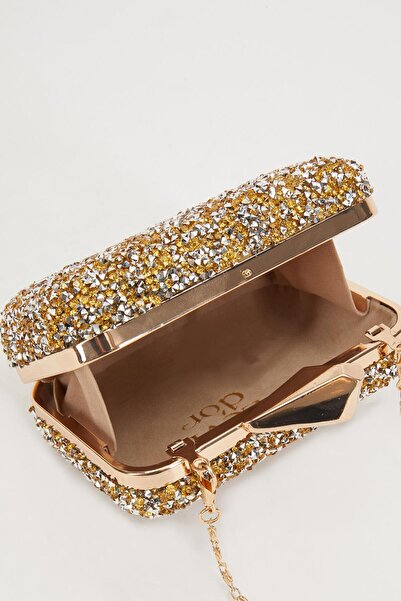 Levidor Mini Gold Kare Taşlı Abiye El Çantası