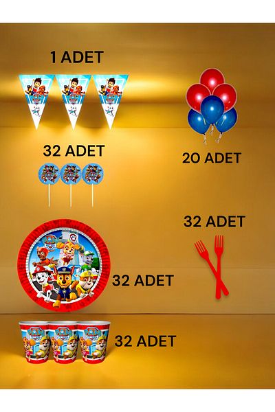 VibeHome Paw Patrol Themed m Pack for 32 - Birthday Party and Fun Events