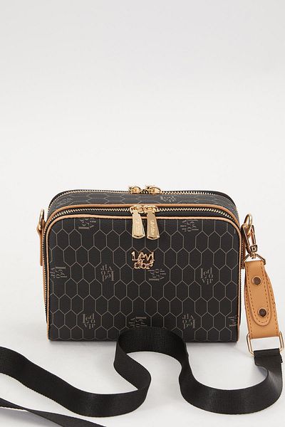 Levidor Black-Camel Double Zipper Shoulder Bag