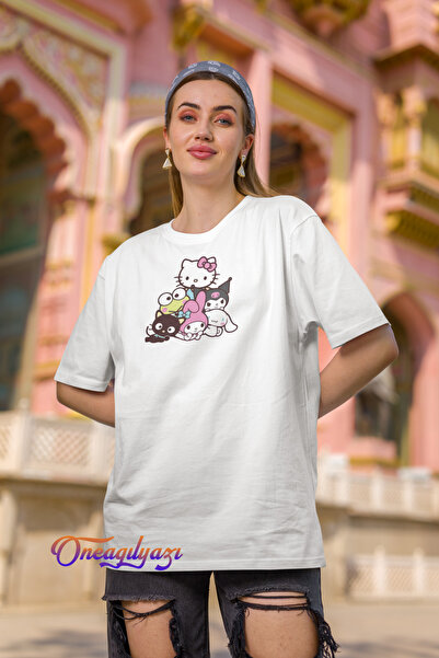 oneagılyazı تي شيرت كورومي ميلودي هالو مطبوع كبير الحجم