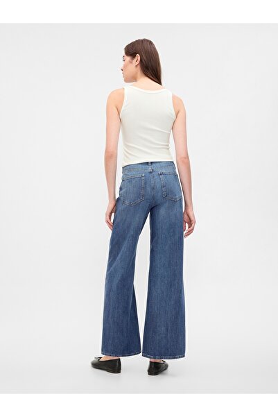 GAP Kadın Mavi High Rise Wide-Leg Jean Pantolon