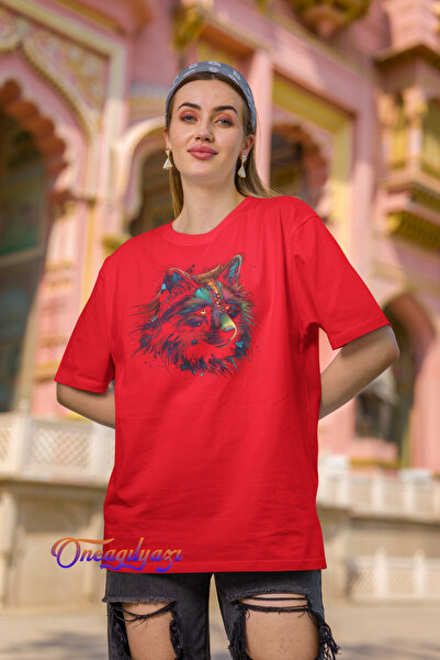 oneagılyazı Colorful Cat Printed Oversize T-Shirt