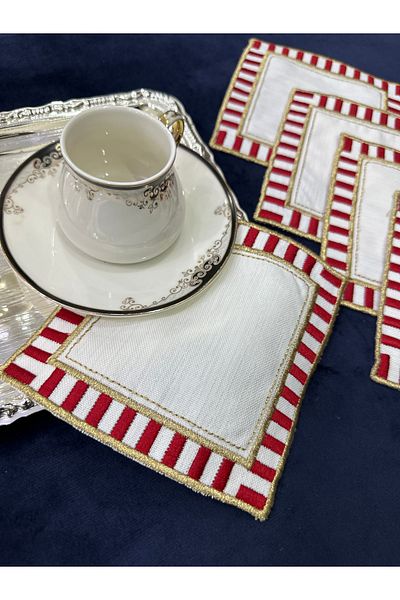 Home 6 Pieces of Embroidered Glazing Party Napkins - Presentation, Cocktail, Coffee Side and Coasters