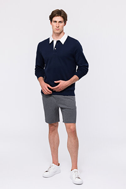 Edwards Erkek Lacivert Polo Yaka Organik Pamuklu Rugby Sweatshirt