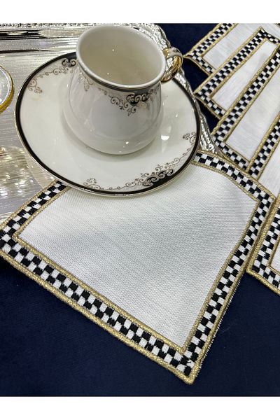 Home 6 Pieces of Embroidered Glazing Party Napkins - Presentation, Cocktail, Coffee Side and Coasters