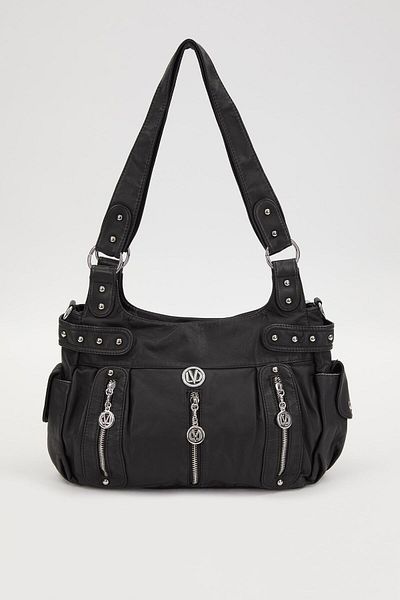 Levidor Black Staple Detailed Shoulder Bag