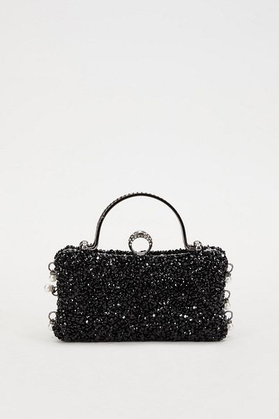 Levidor Black Stone Embroidered Handle Evening Dress Hand Bag