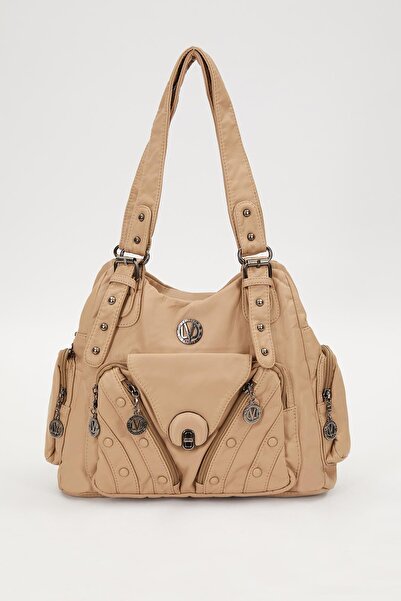 Levidor Τσάντα ώμου με λεπτομέρεια από μεταλλικό κρεμ χρώμα