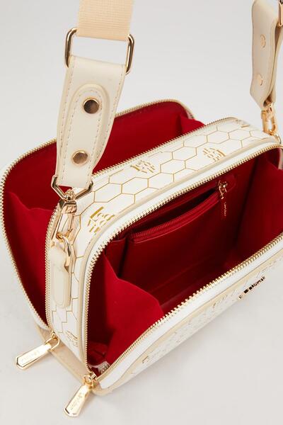 Levidor Beige Double Zipper Shoulder Bag